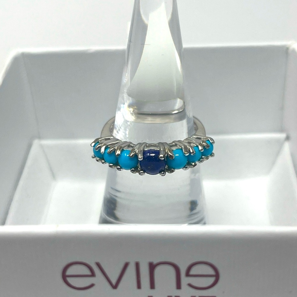 New Sterling Silver W/ Sleeping Beauty Turquoise (?)& Blue Lapis Stones Size 6